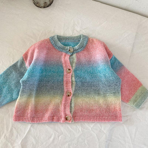 Children's sweater knitted cardigan spring and autumn color gradient baby wool coat
